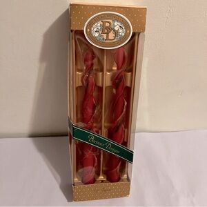 Vintage Beeswax Designs 12" Tapers Red Candles Spiral Christmas Holly Berry NEW